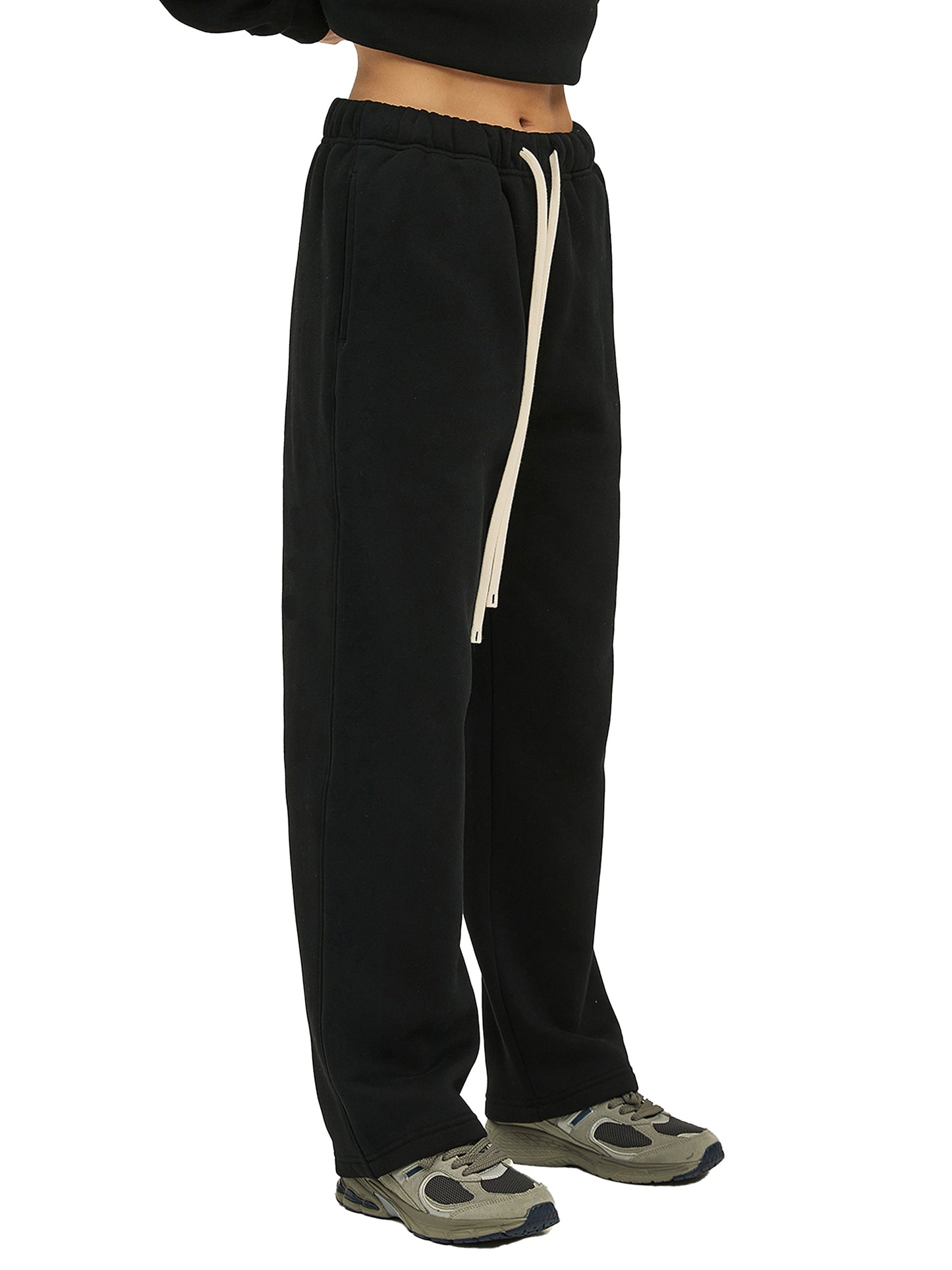 solid colour fleece straight leg joggers