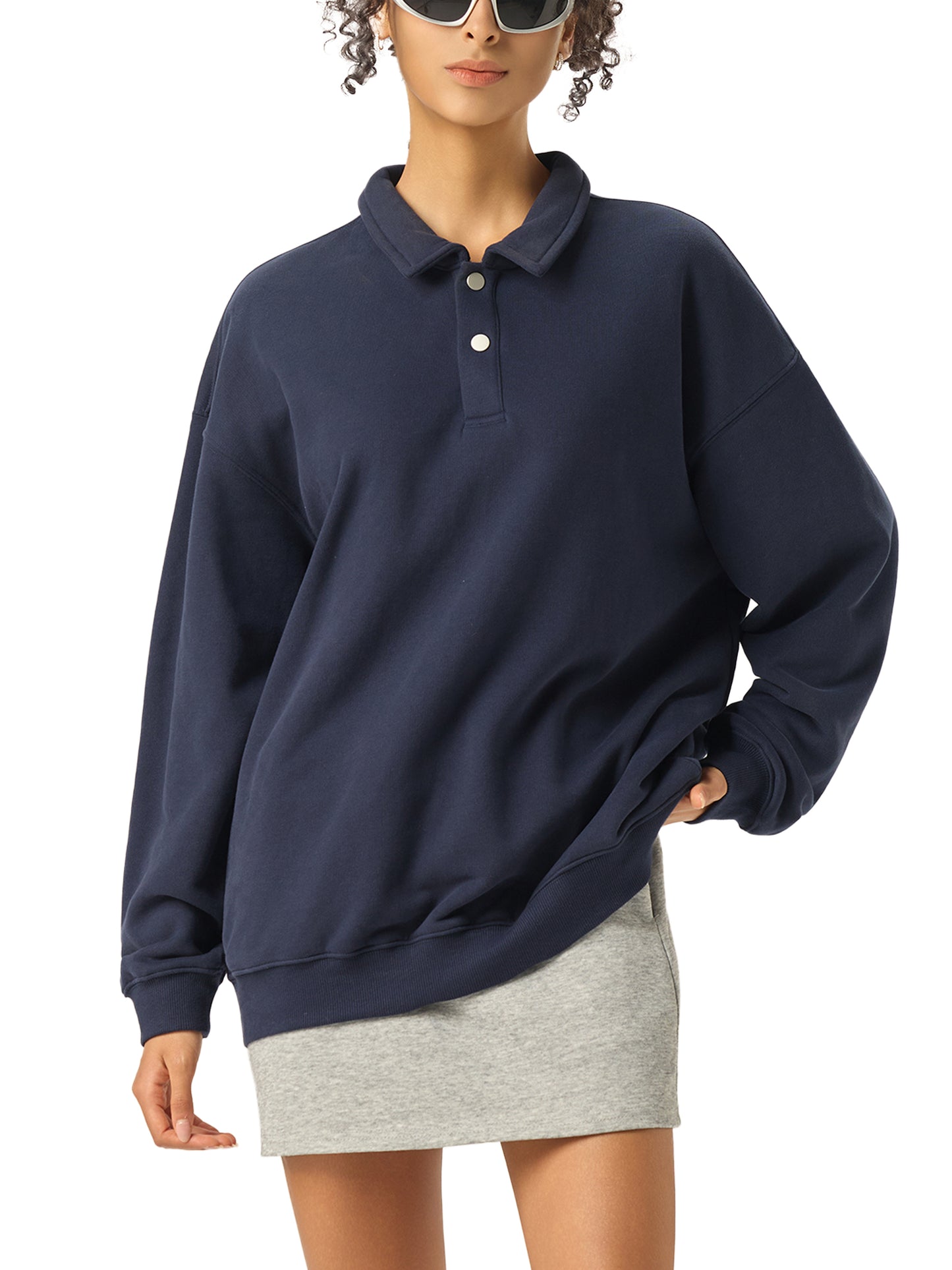 heavyweight polo-collar sweatshirt