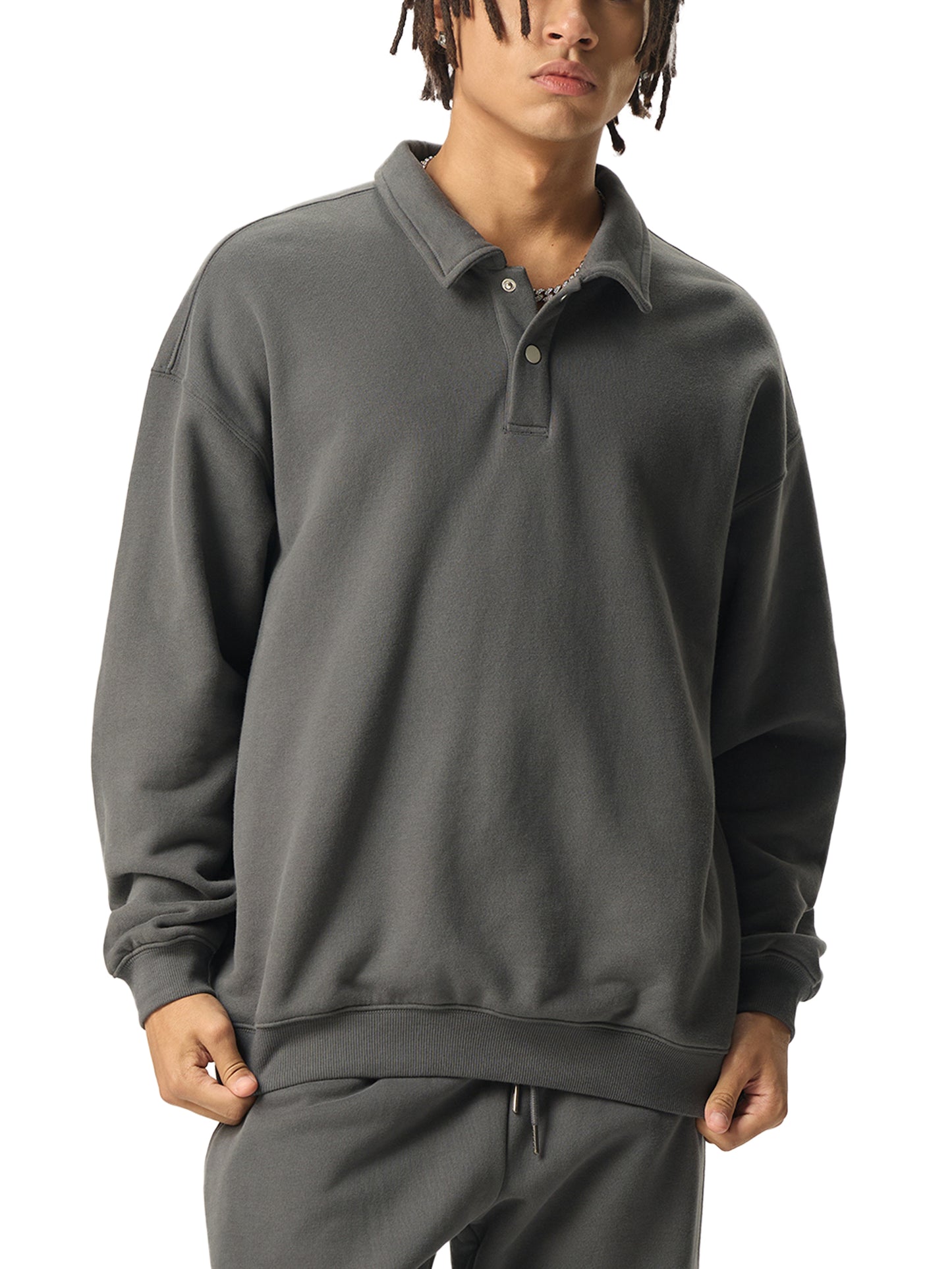 heavyweight polo-collar sweatshirt