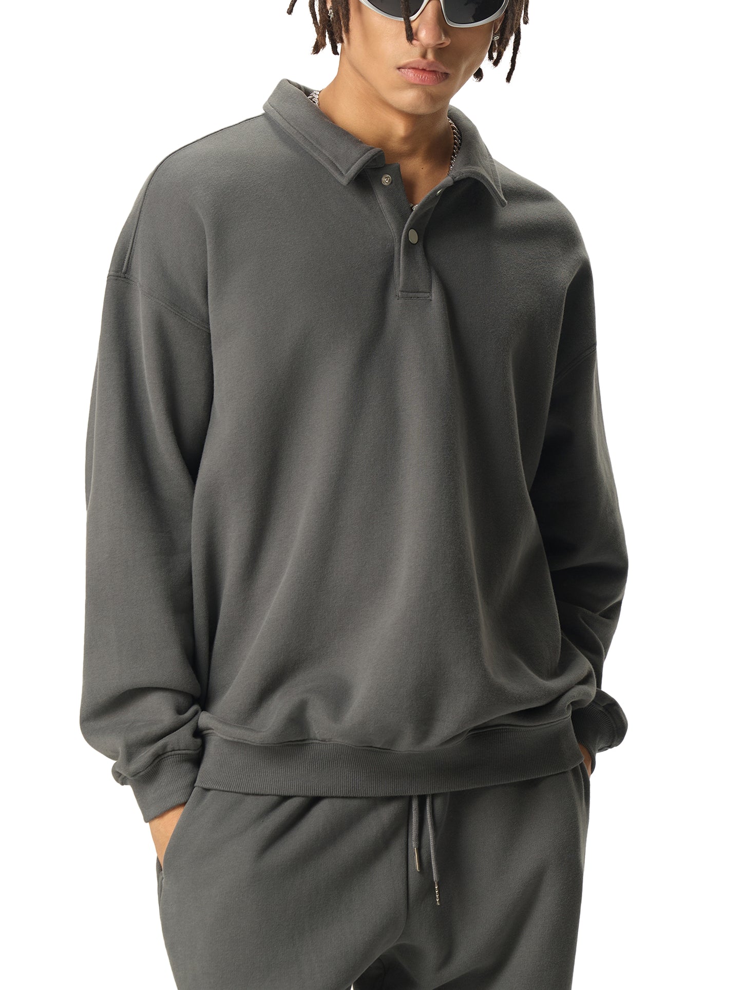 heavyweight polo-collar sweatshirt