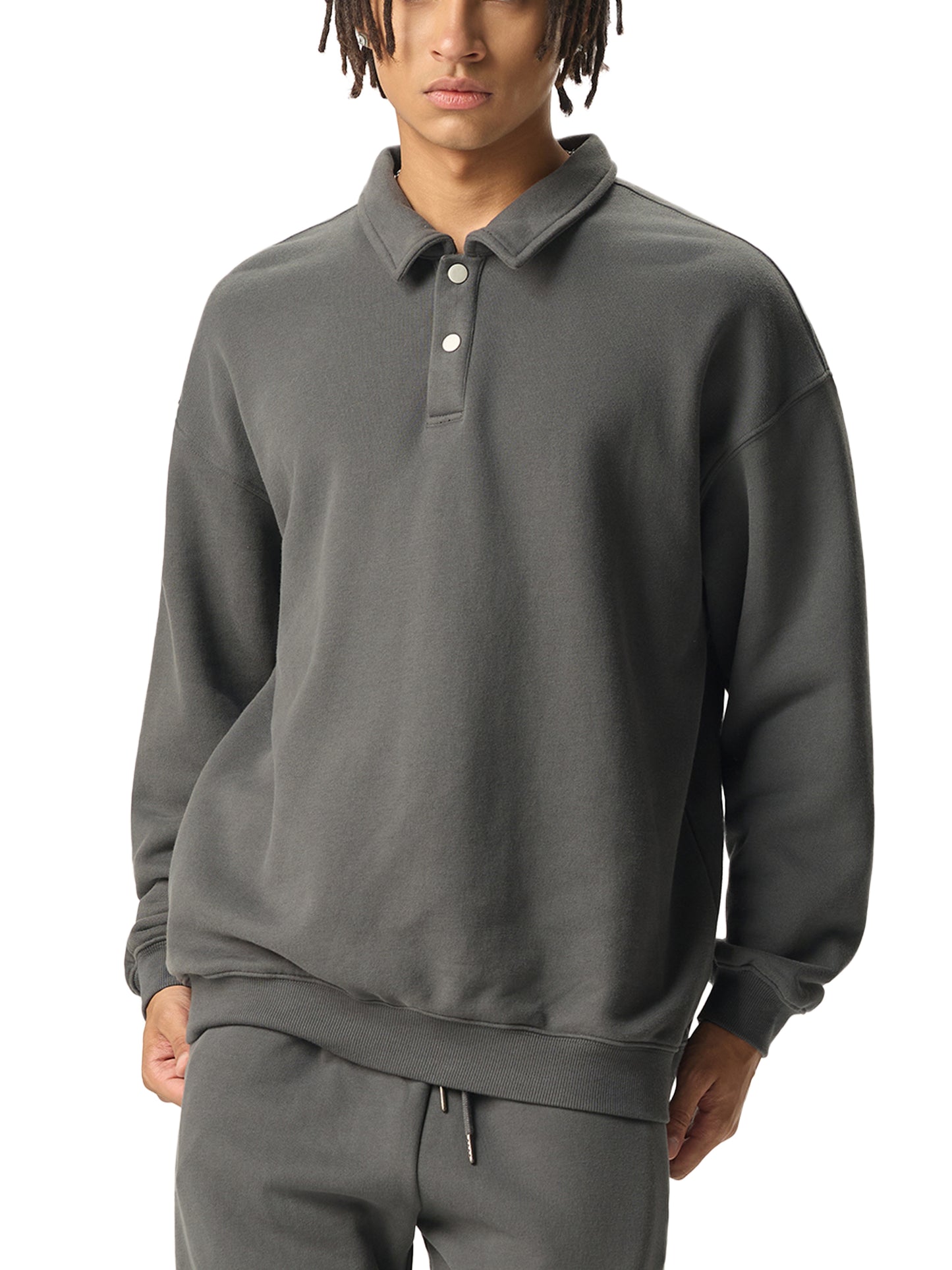 heavyweight polo-collar sweatshirt