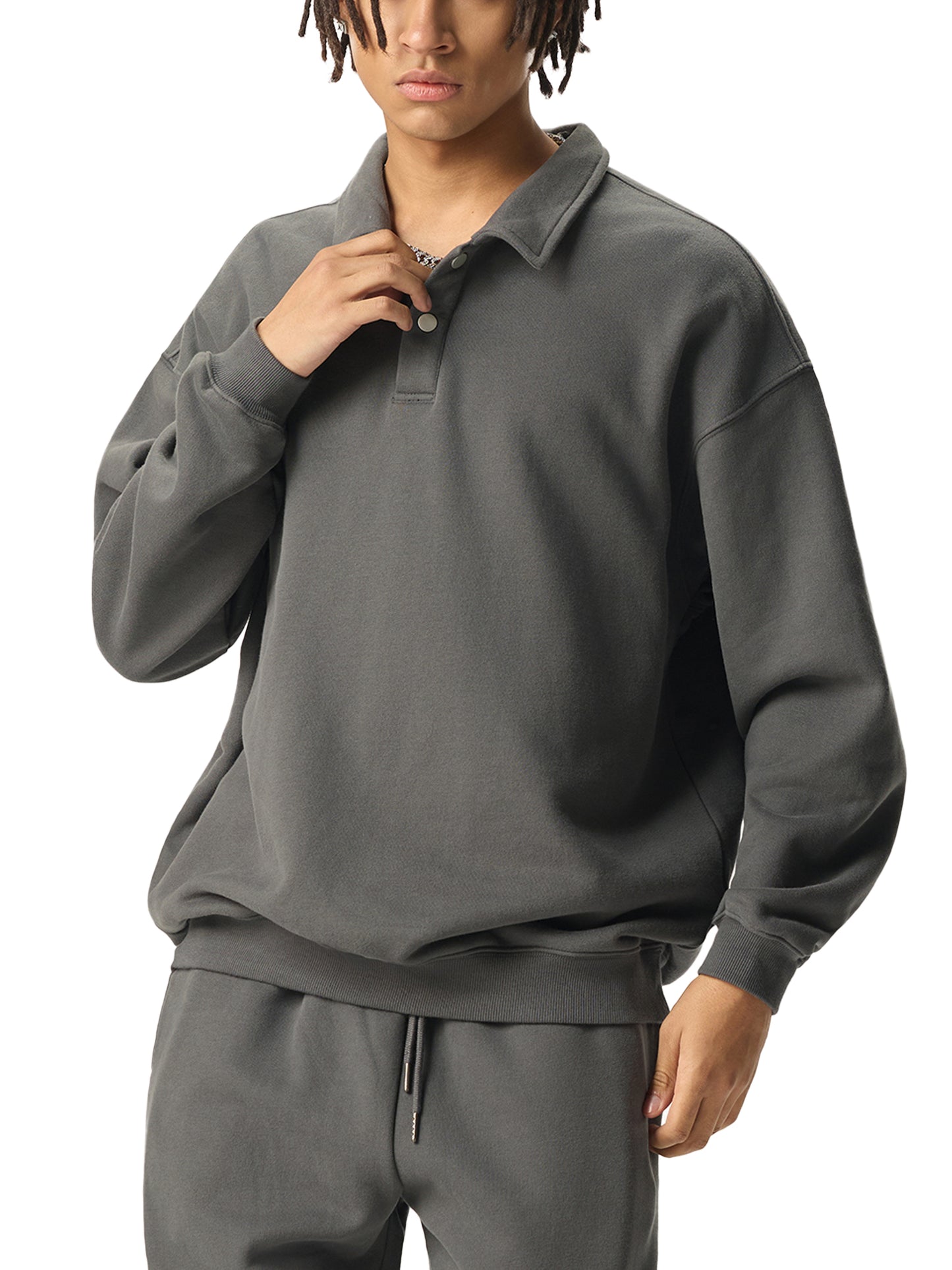 heavyweight polo-collar sweatshirt