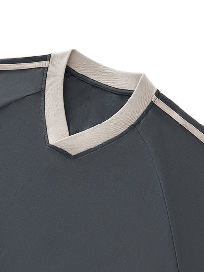 Colour-Block V-Neck Long-Sleeve T-Shirt