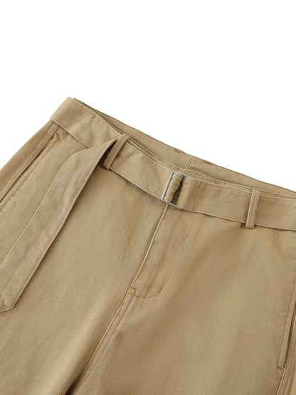 Belted Barrel-Leg Chino Pants