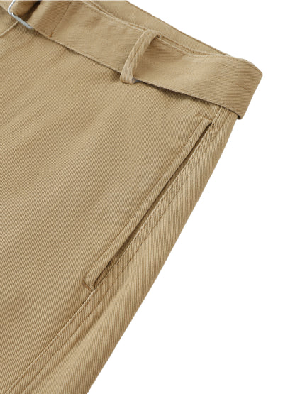 Belted Barrel-Leg Chino Pants