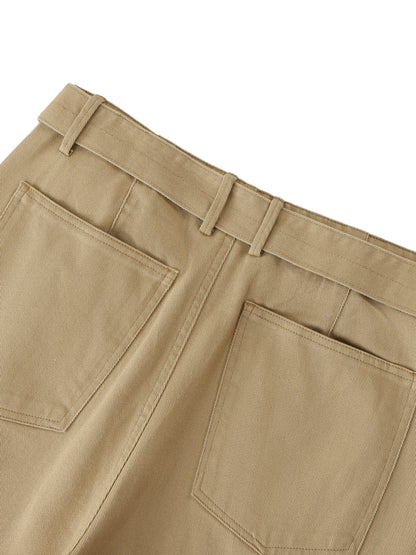 Belted Barrel-Leg Chino Pants