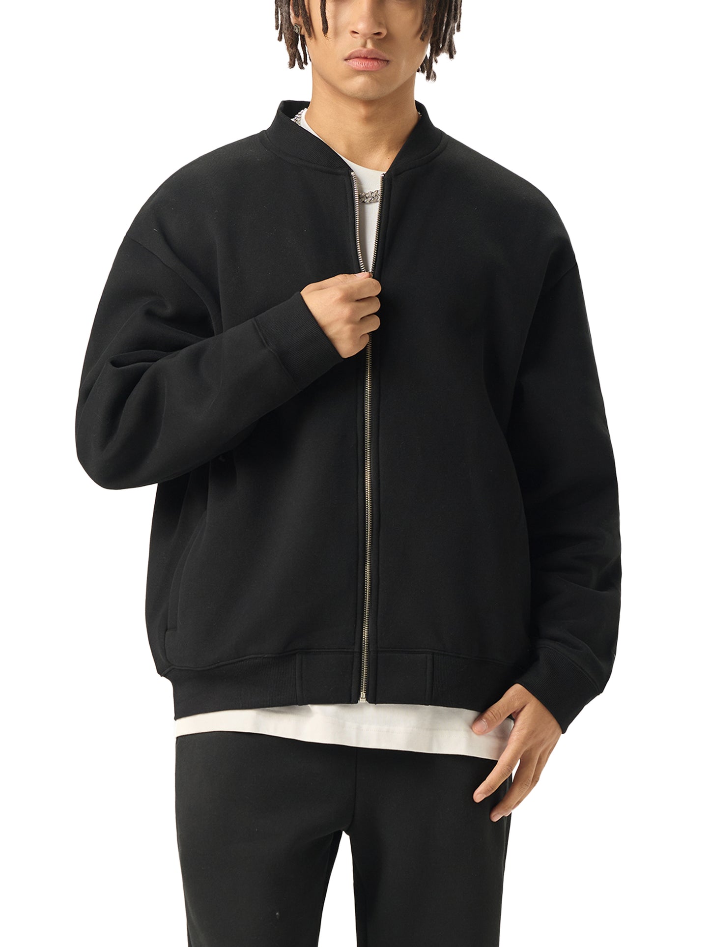 essential zip-up fleeced varsity jacket