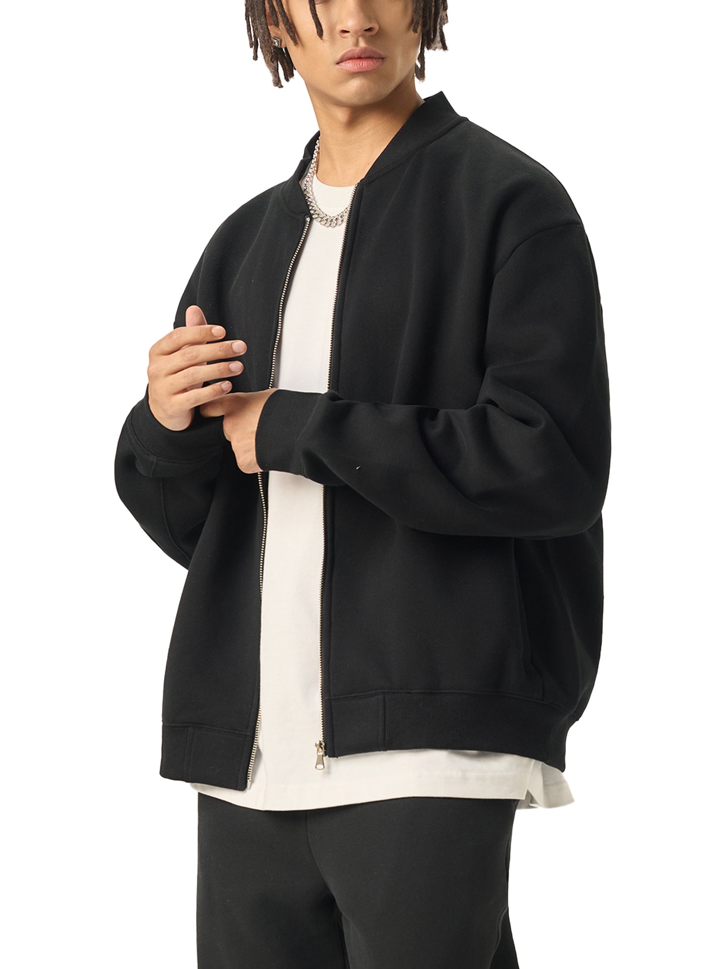 essential zip-up fleeced varsity jacket