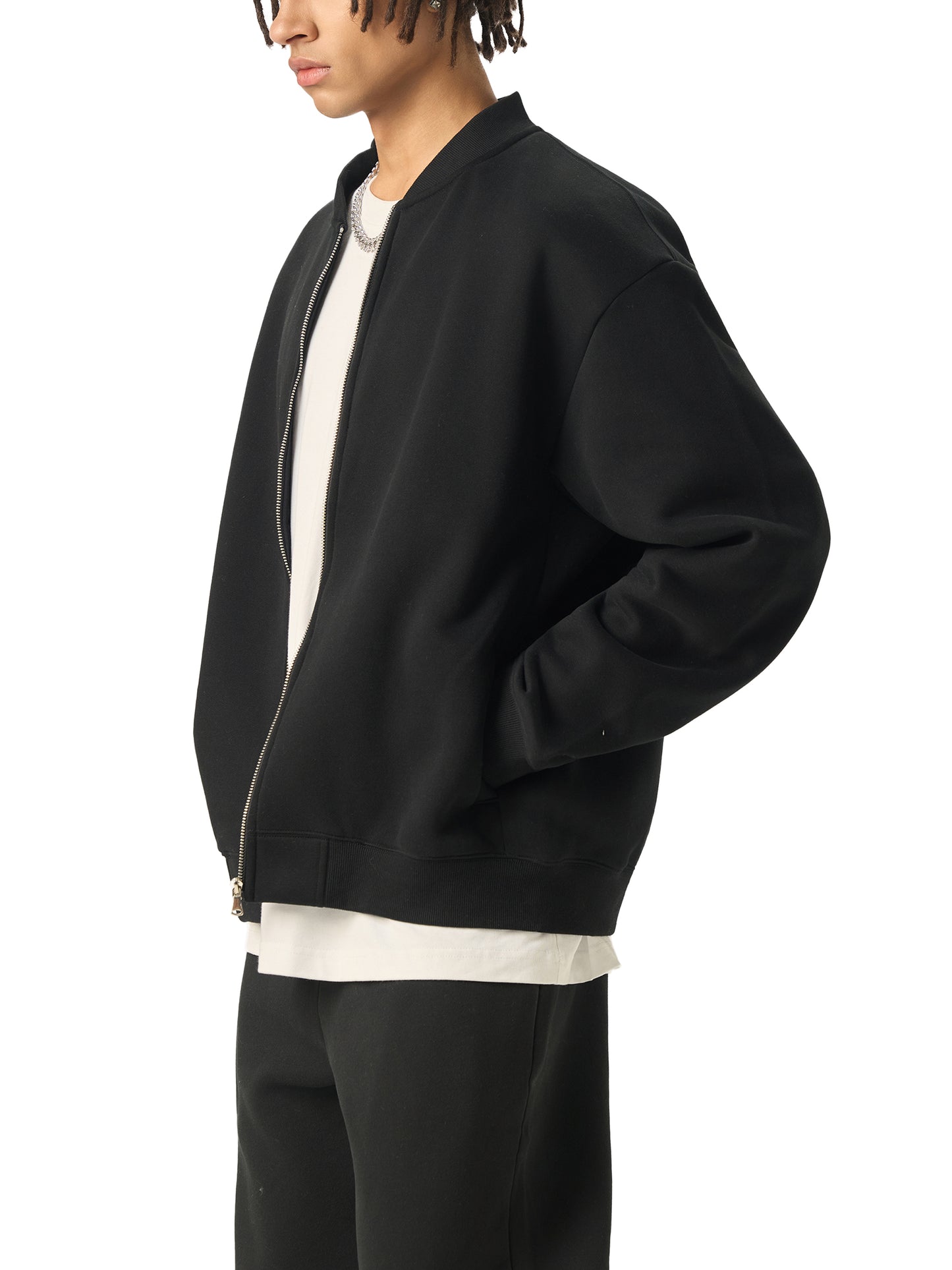 essential zip-up fleeced varsity jacket