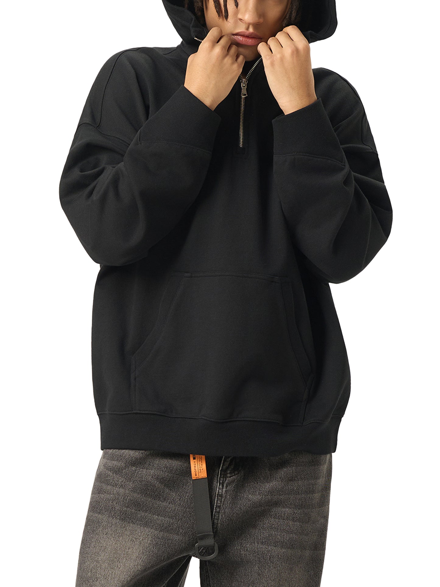 big hood half-zip fleece hoodie