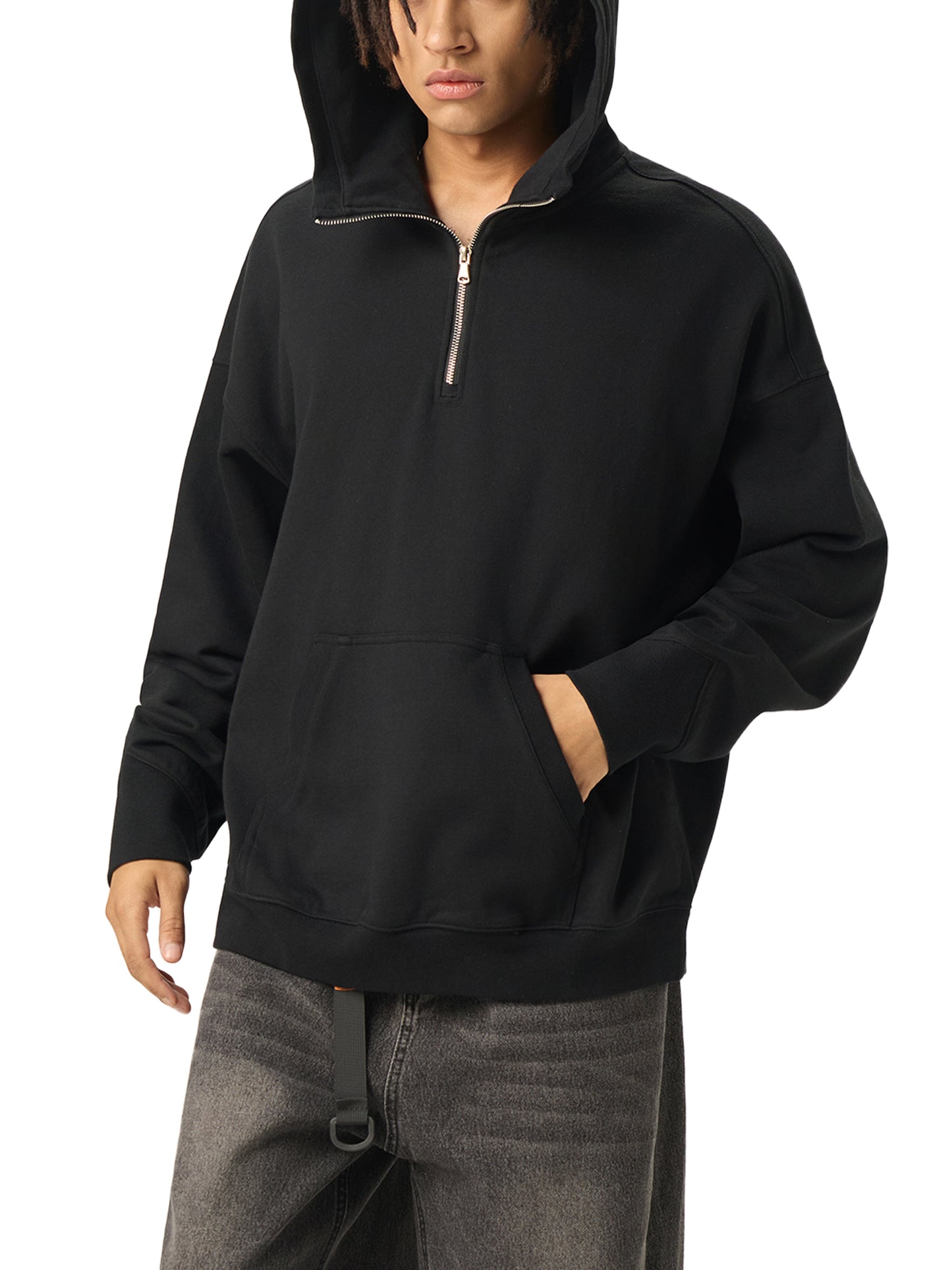 big hood half-zip fleece hoodie