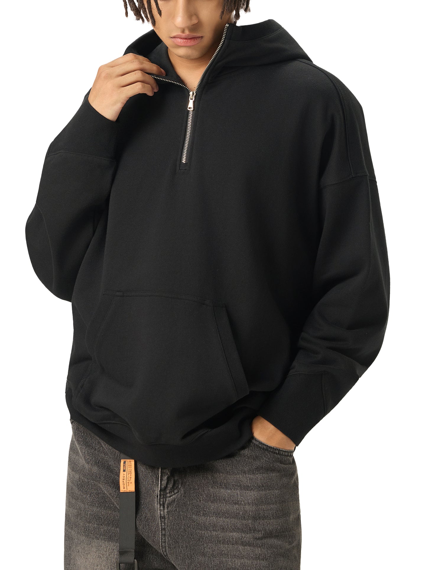 big hood half-zip fleece hoodie