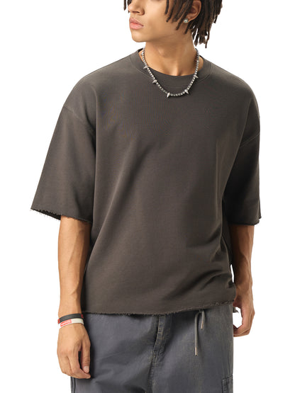 Boxy Half-Sleeve Raw-Edge T-Shirt