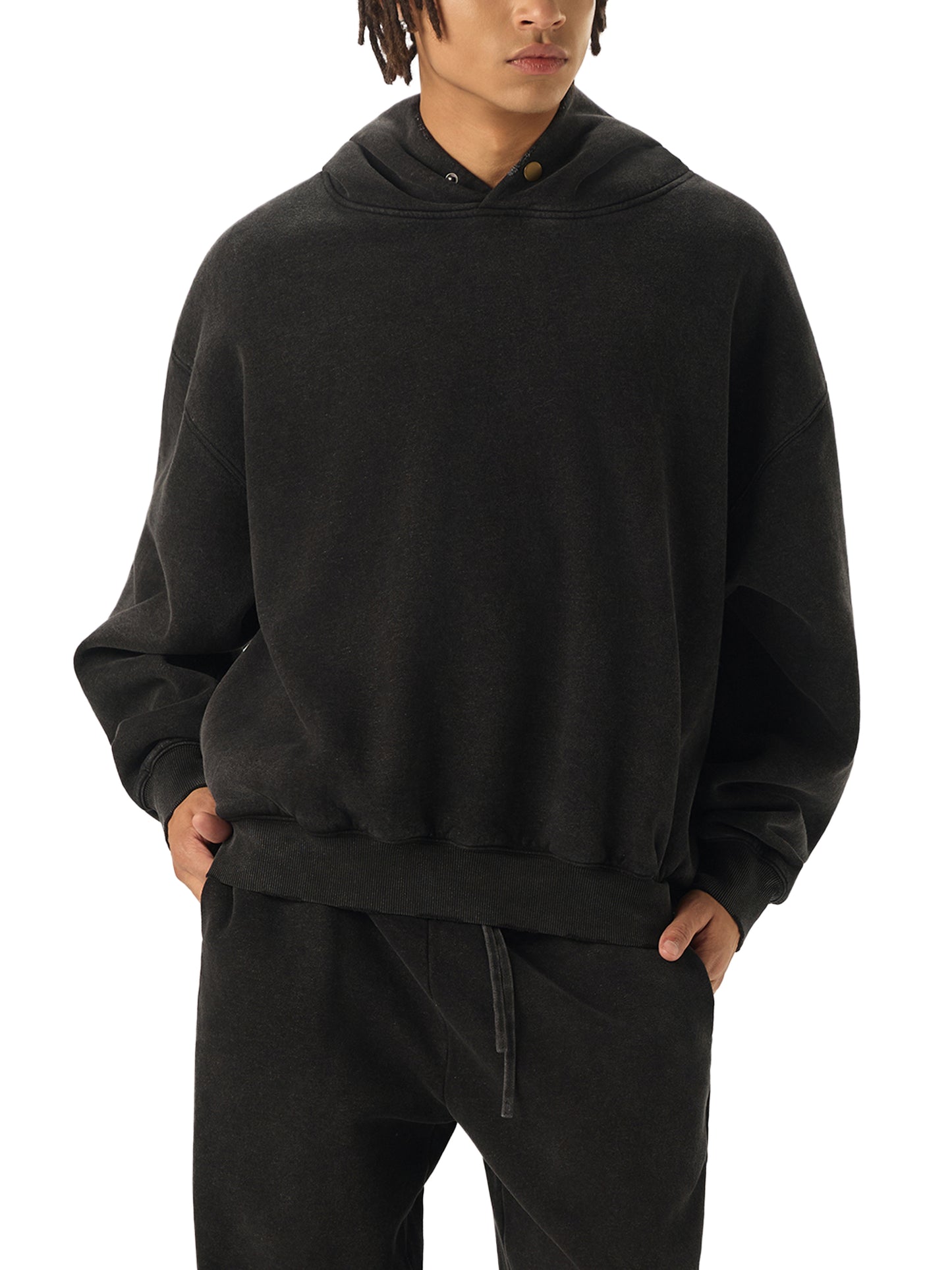 frayed enzyme washed fleece hoodie