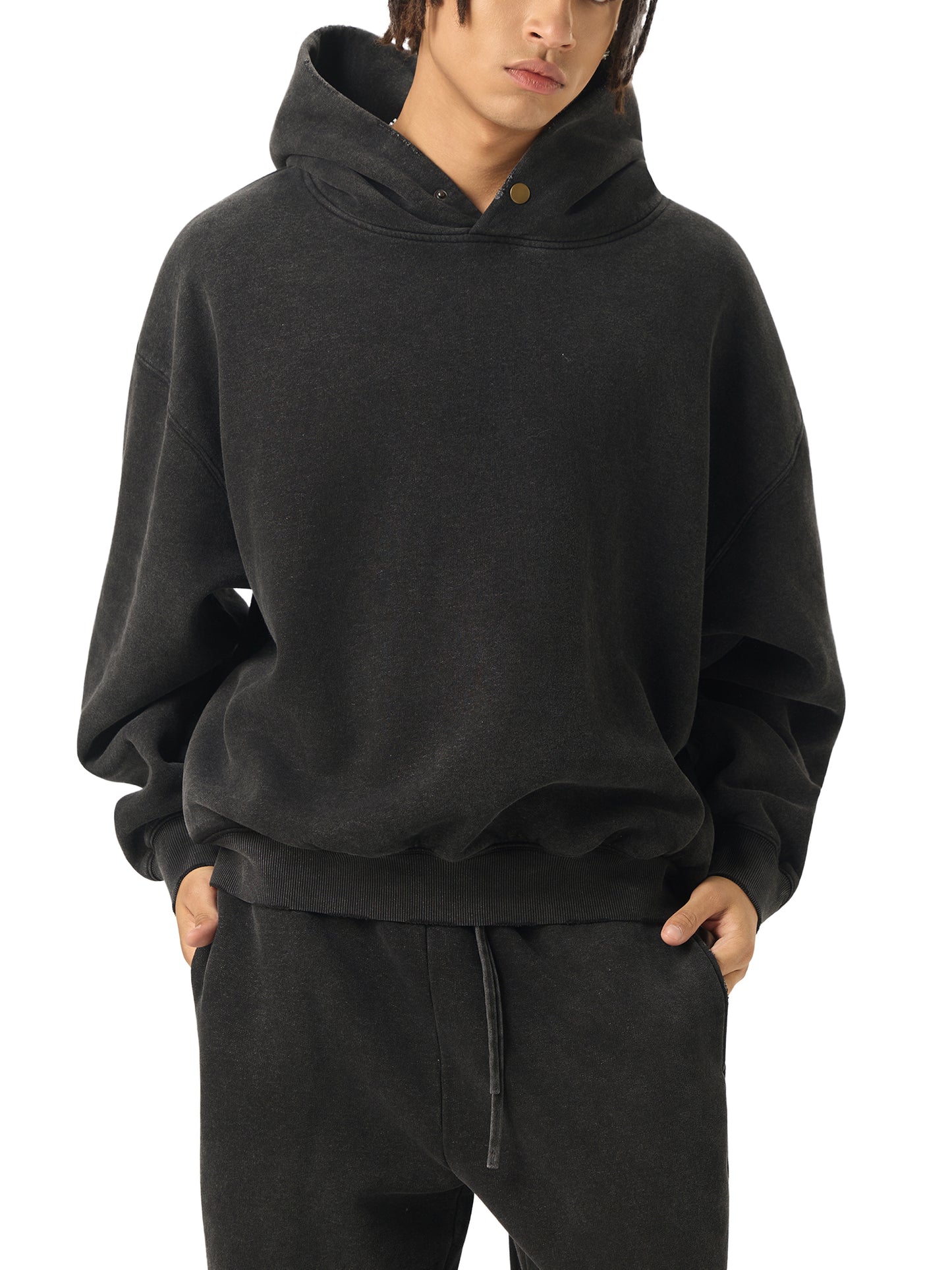 frayed enzyme washed fleece hoodie