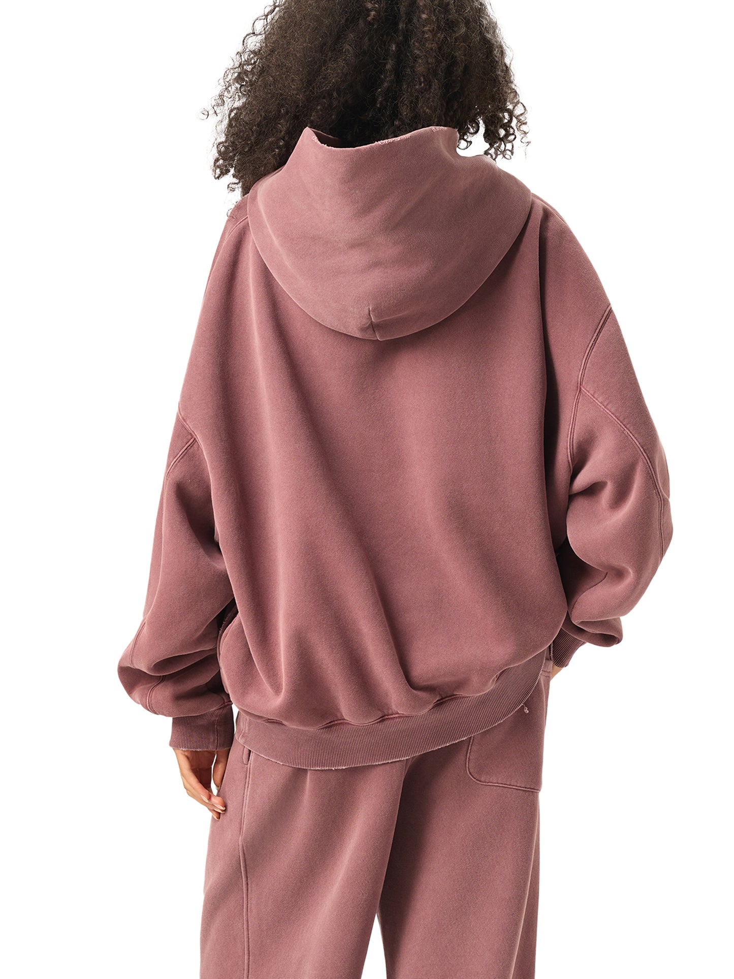 frayed enzyme washed fleece hoodie