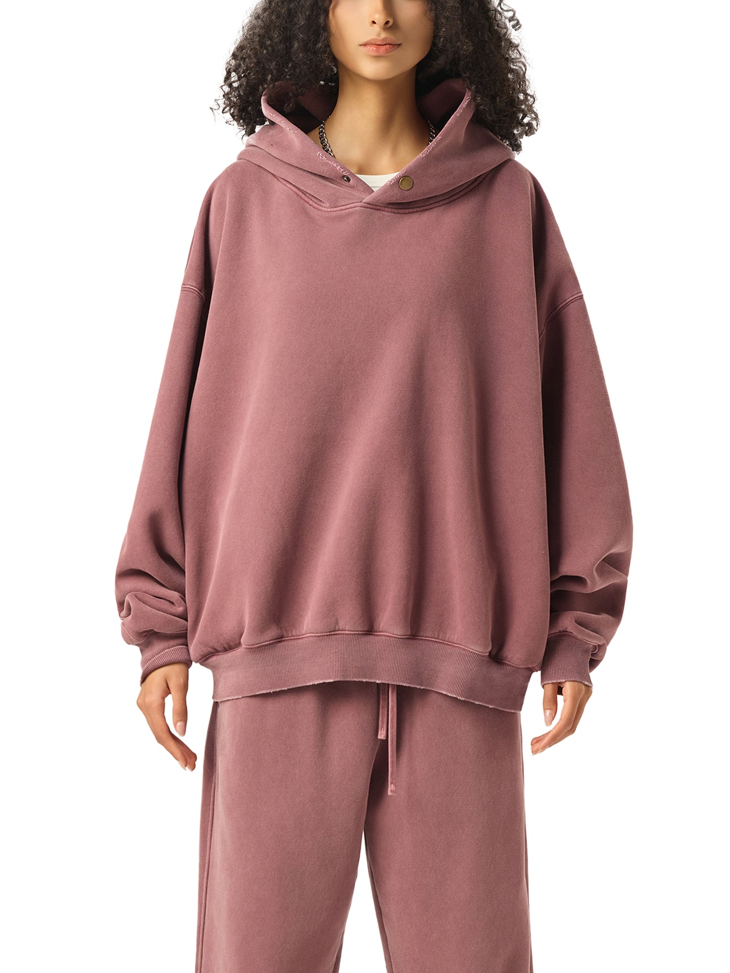 frayed enzyme washed fleece hoodie