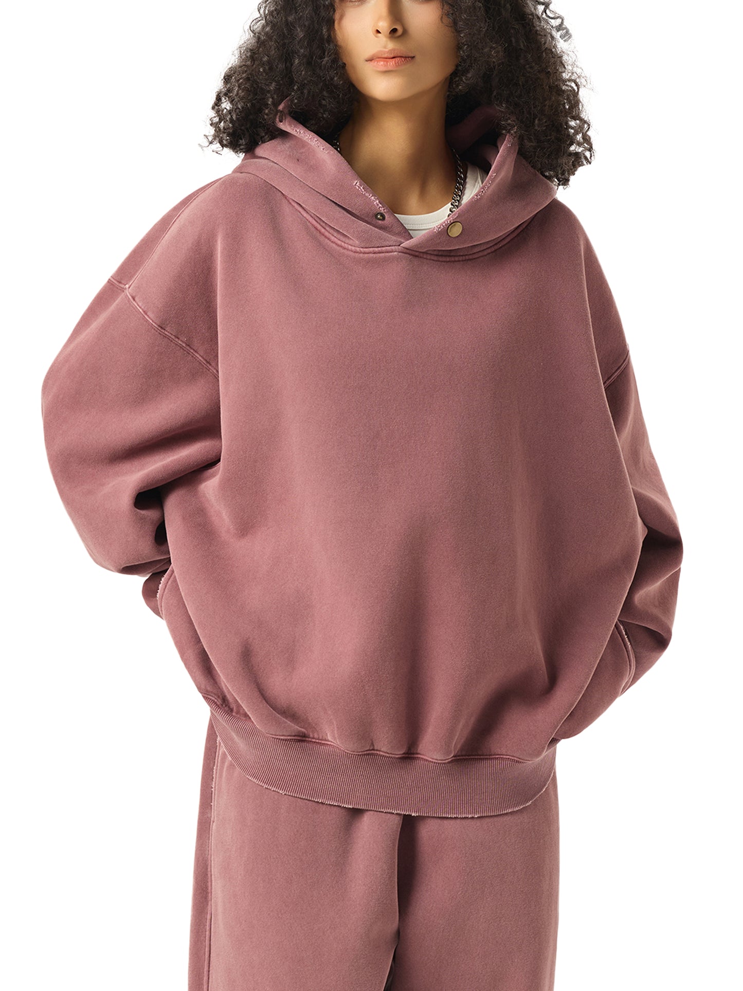 frayed enzyme washed fleece hoodie