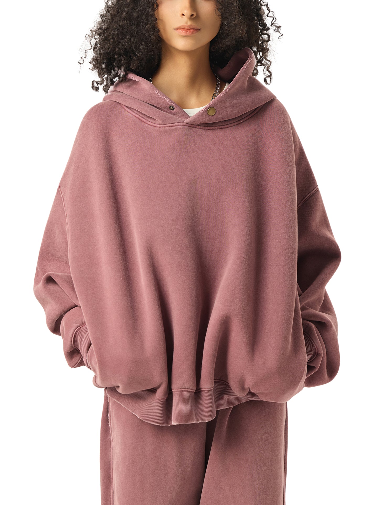 frayed enzyme washed fleece hoodie