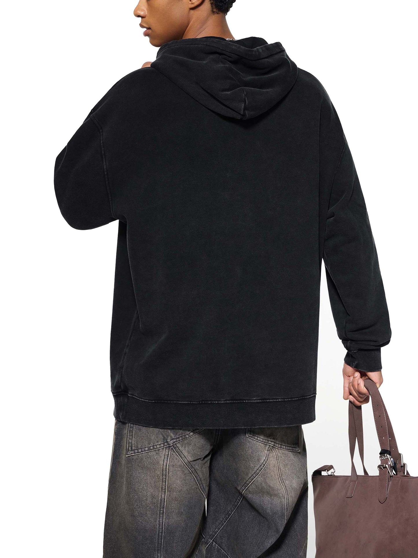 acid washed loose cotton hoodie