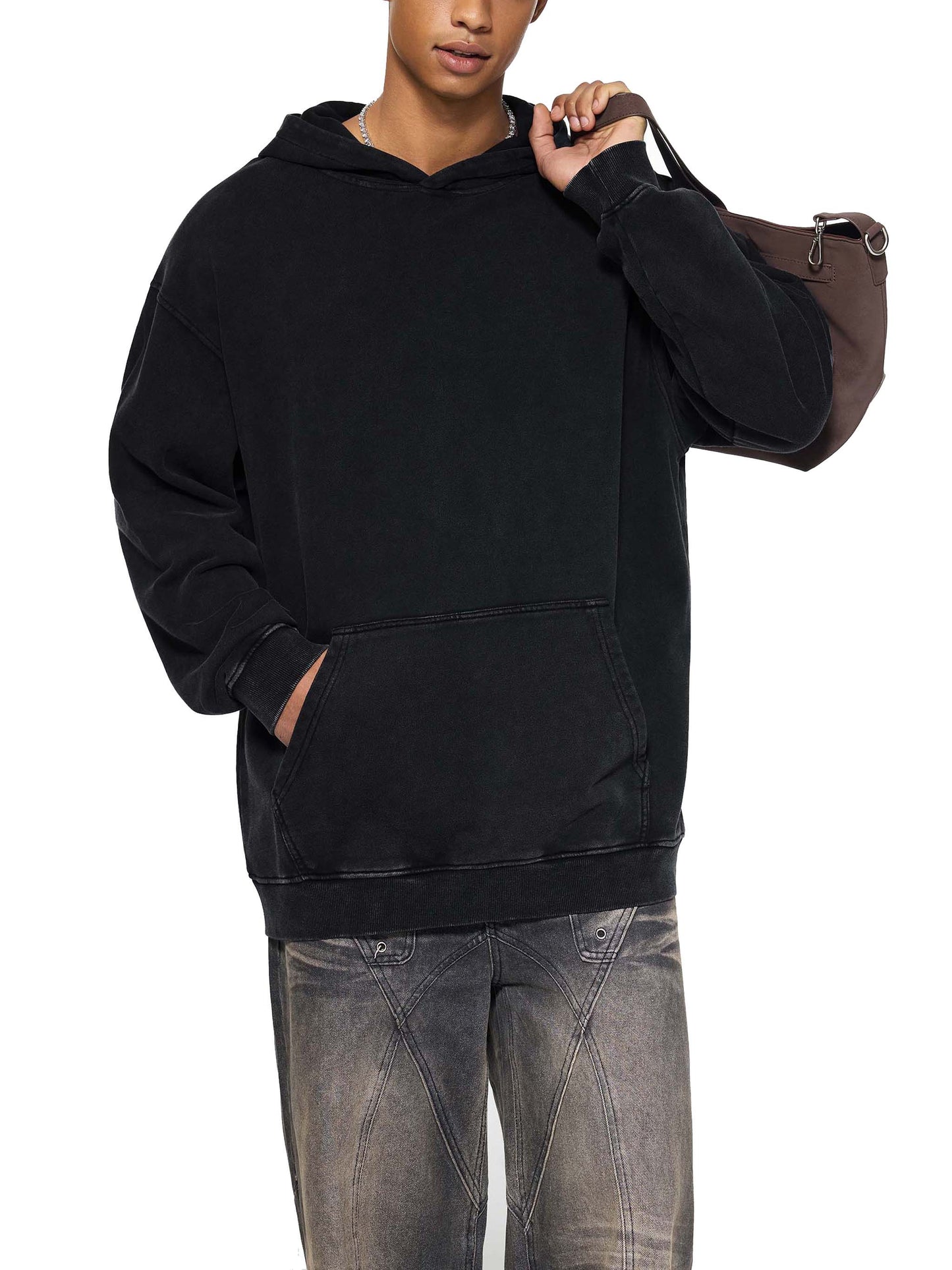 acid washed loose cotton hoodie