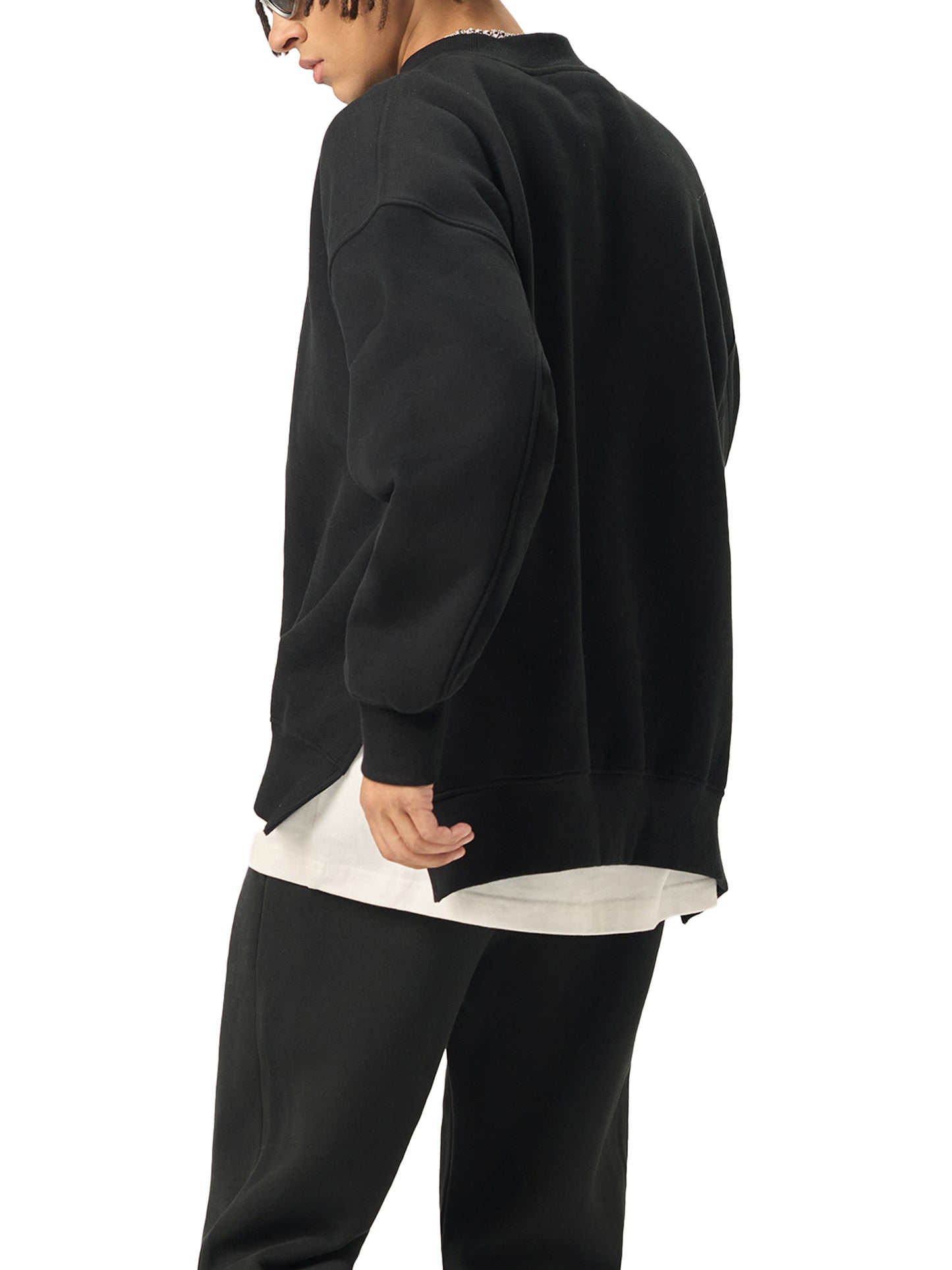 fleece side slit crewneck sweatshirt