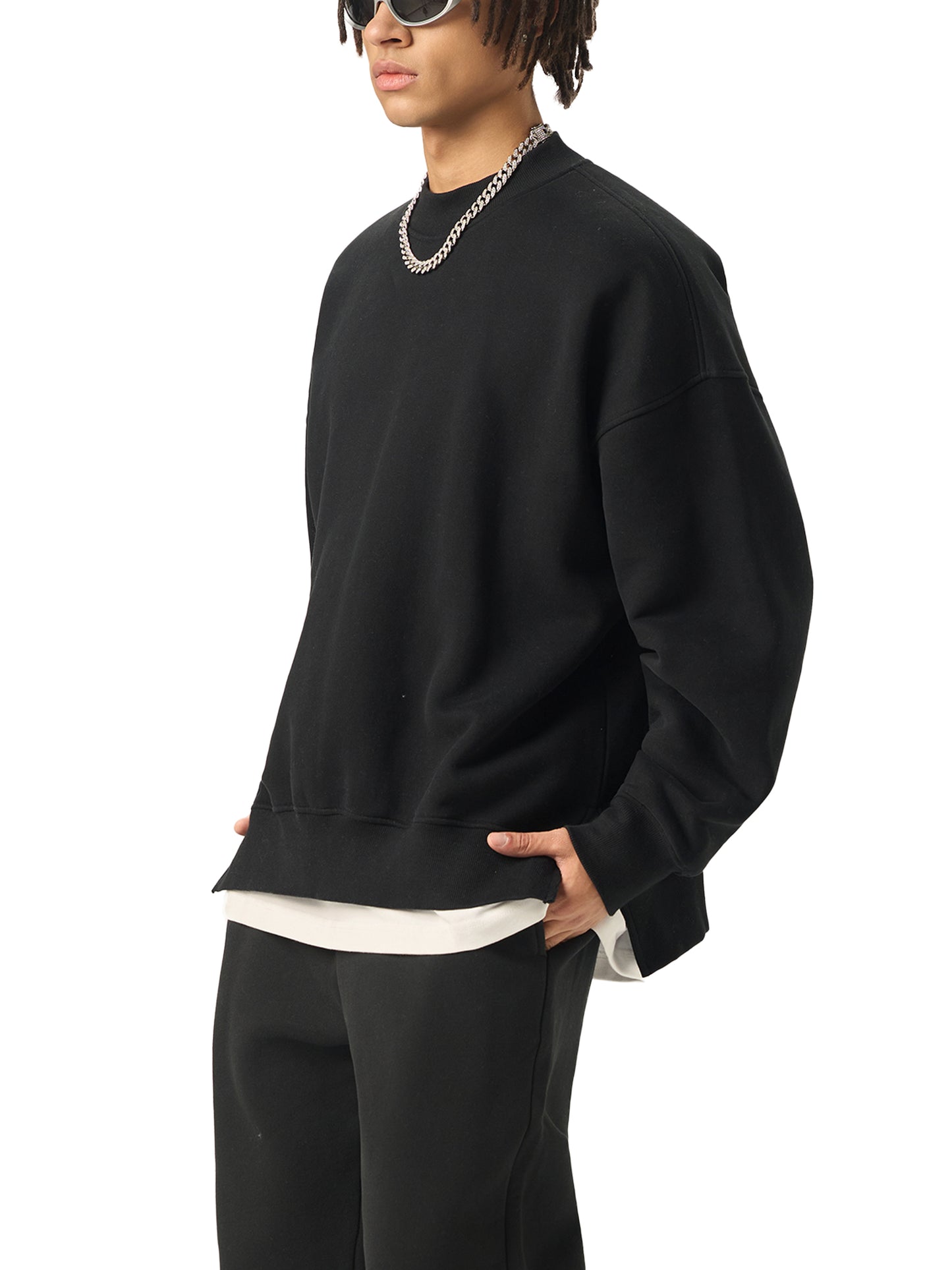 fleece side slit crewneck sweatshirt
