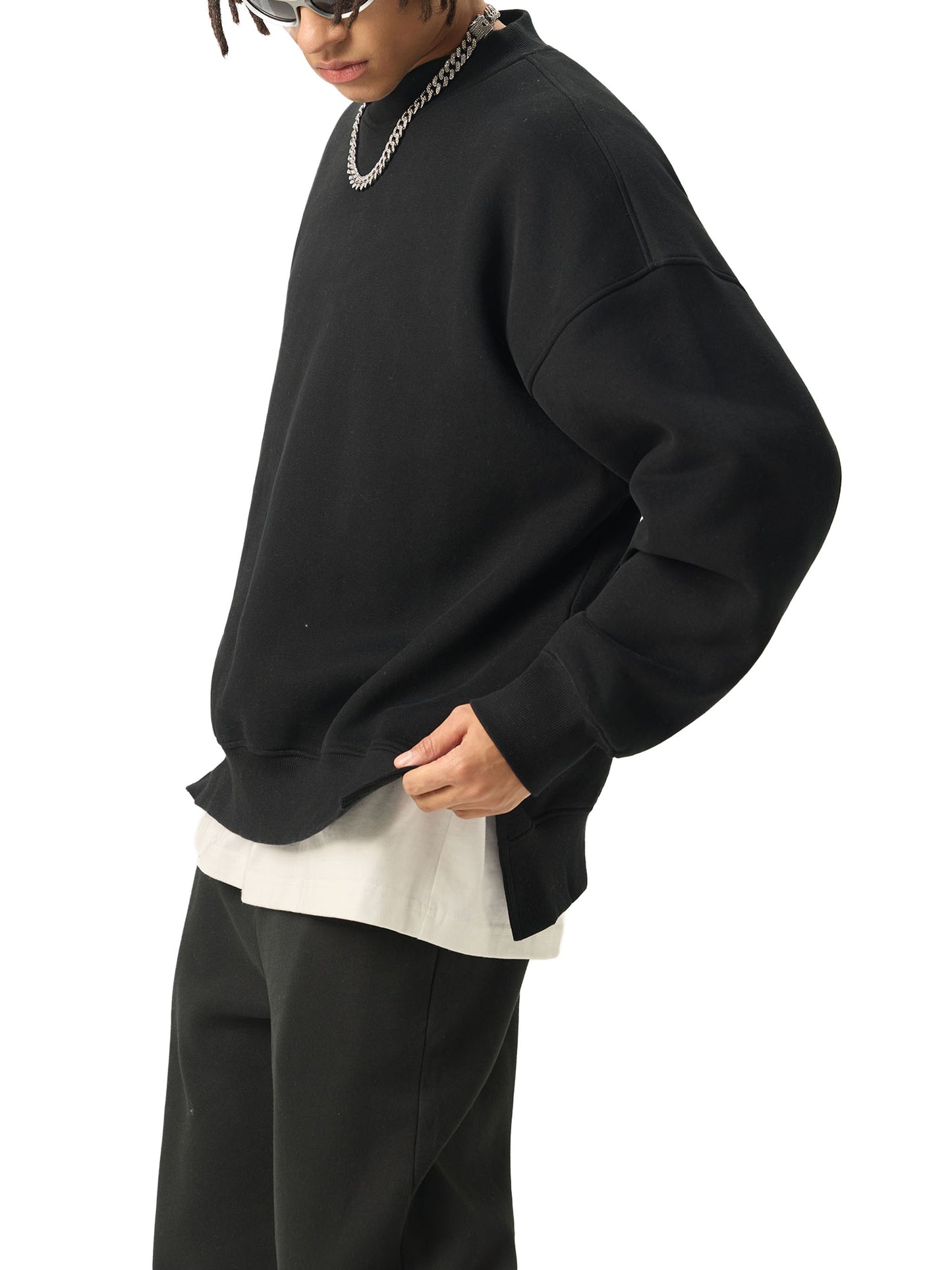 fleece side slit crewneck sweatshirt