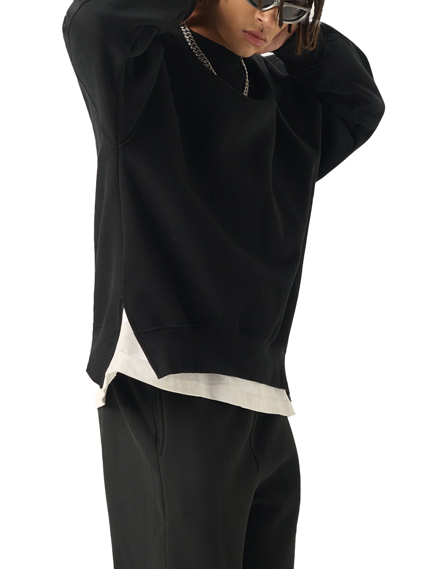 fleece side slit crewneck sweatshirt