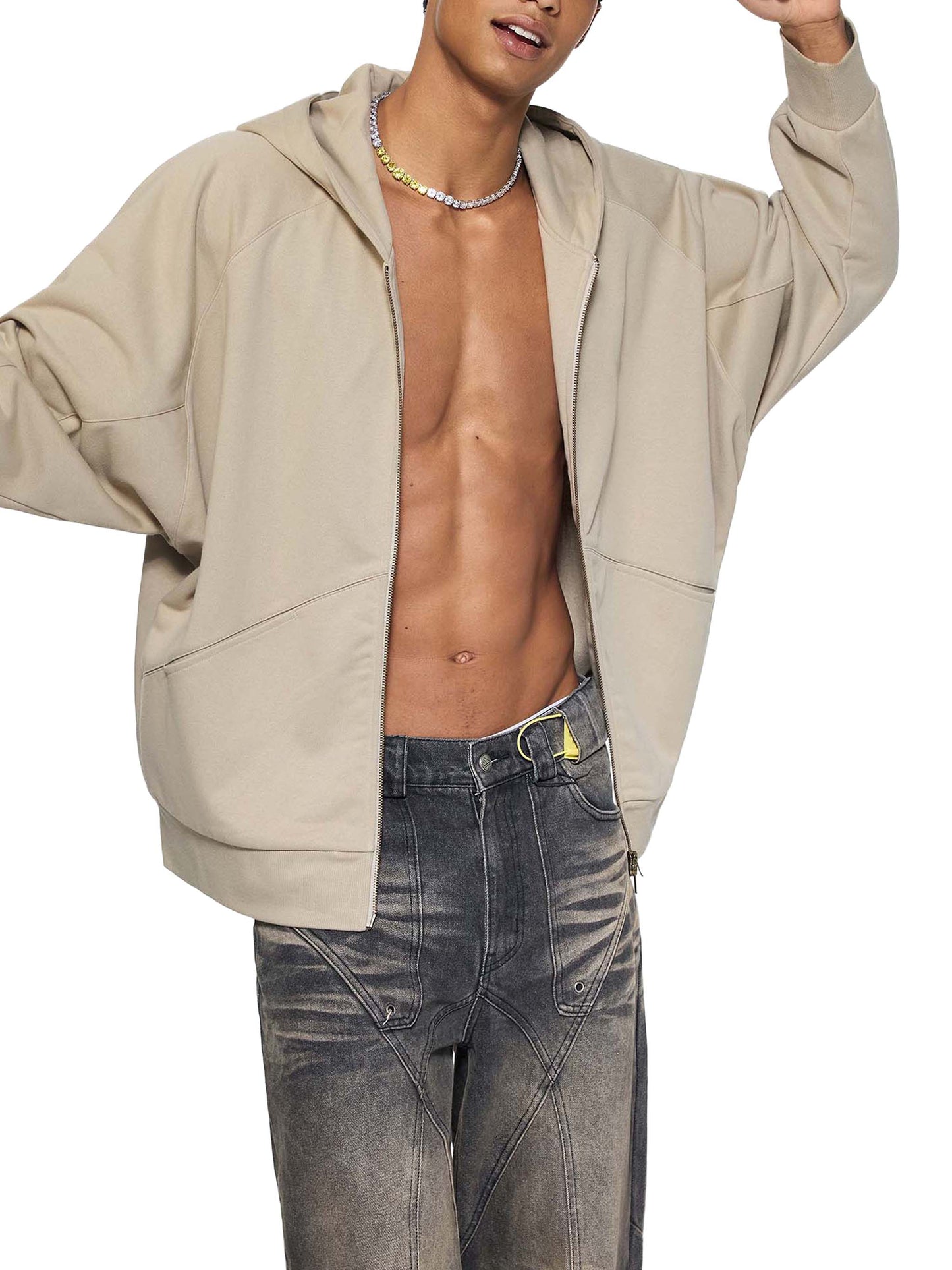 dolman sleeve zip-through fleece  hoodie