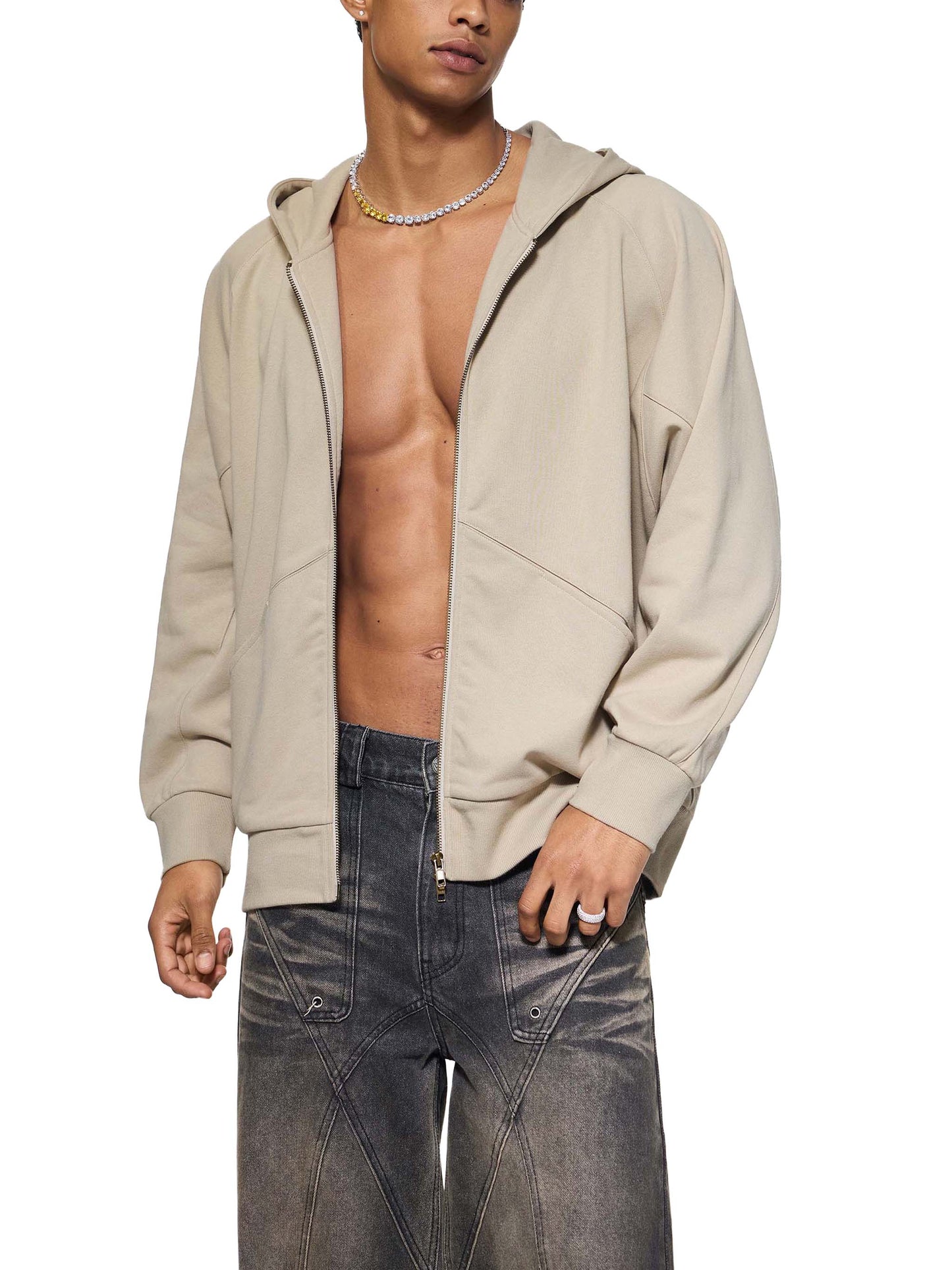 dolman sleeve zip-through fleece  hoodie