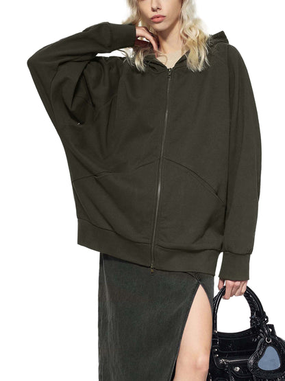 Dolman Sleeve Zip-Through Fleece  Hoodie