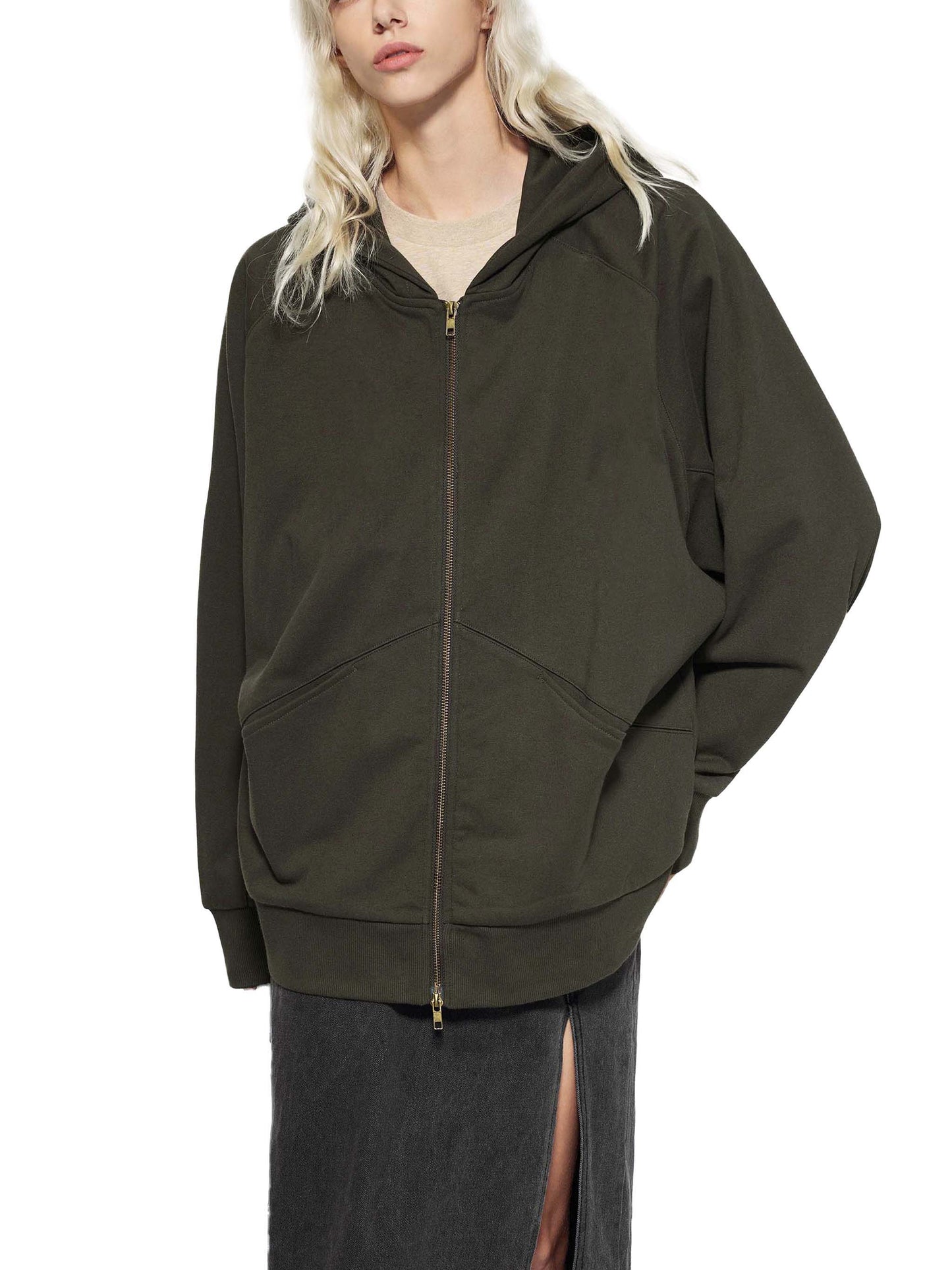 dolman sleeve zip-through fleece  hoodie