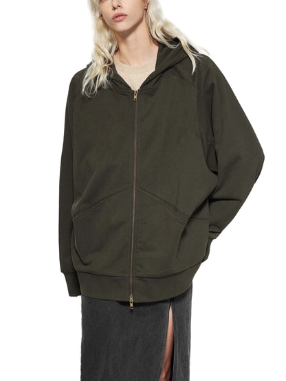 Dolman Sleeve Zip-Through Fleece  Hoodie