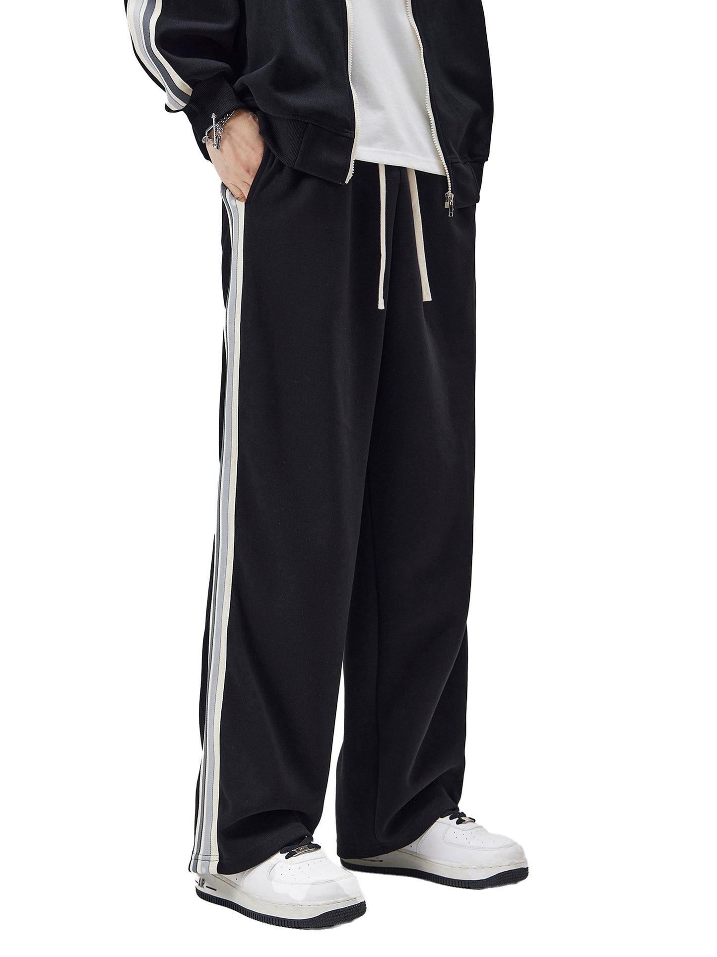 contrast side-stripe straight-leg joggers