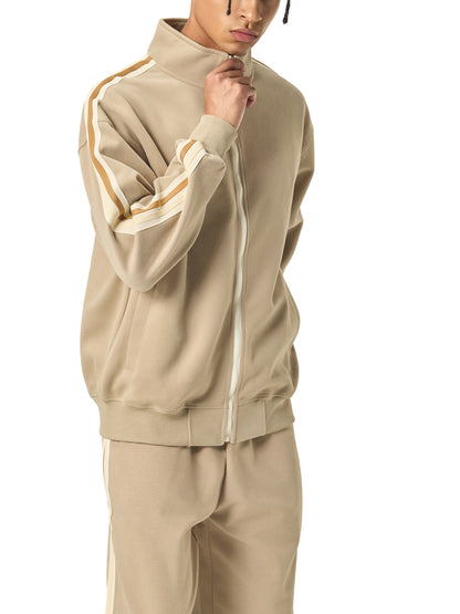 Contrast Side-Stripe Stand Collar Jacket