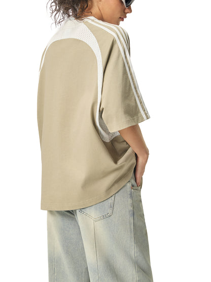 Contrast Stripes Panel Mesh T-shirt