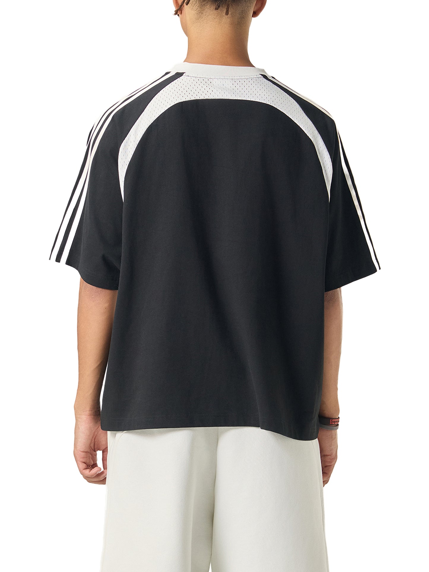 contrast stripes panel mesh t-shirt