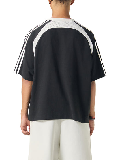 Contrast Stripes Panel Mesh T-shirt