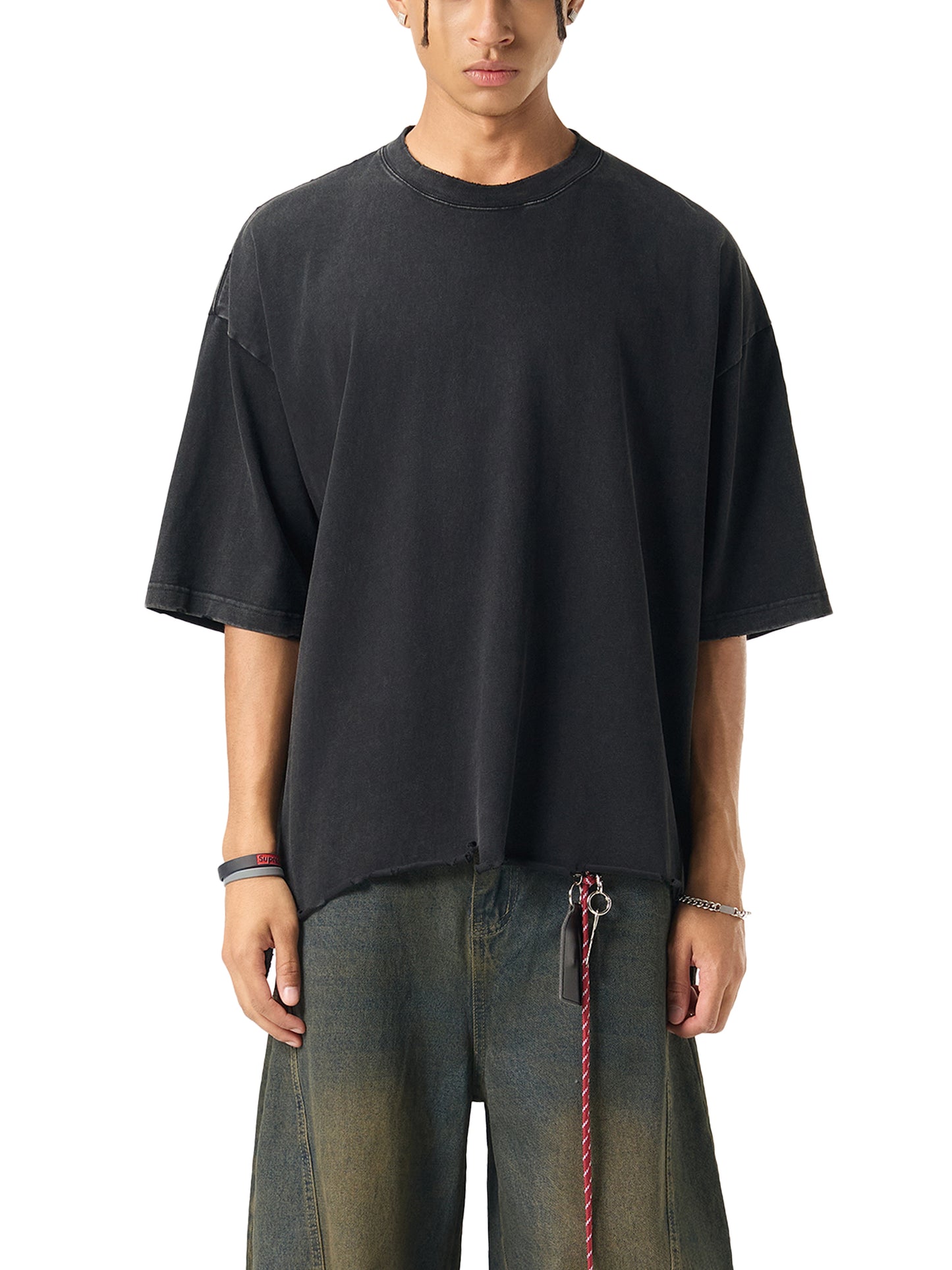acid wash raw-hem boxy t-shirt