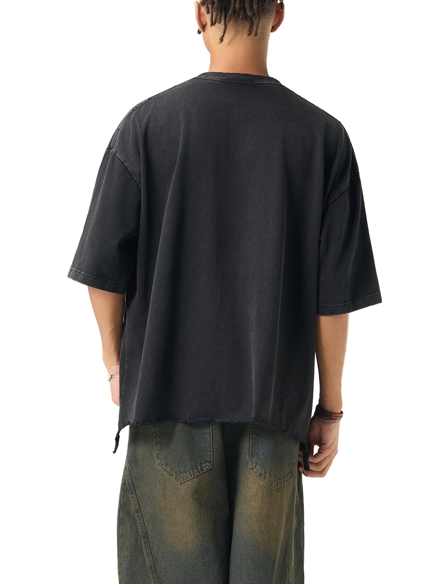 acid wash raw-hem boxy t-shirt