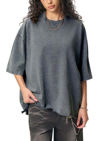 Acid Wash Raw-Hem Boxy T-shirt