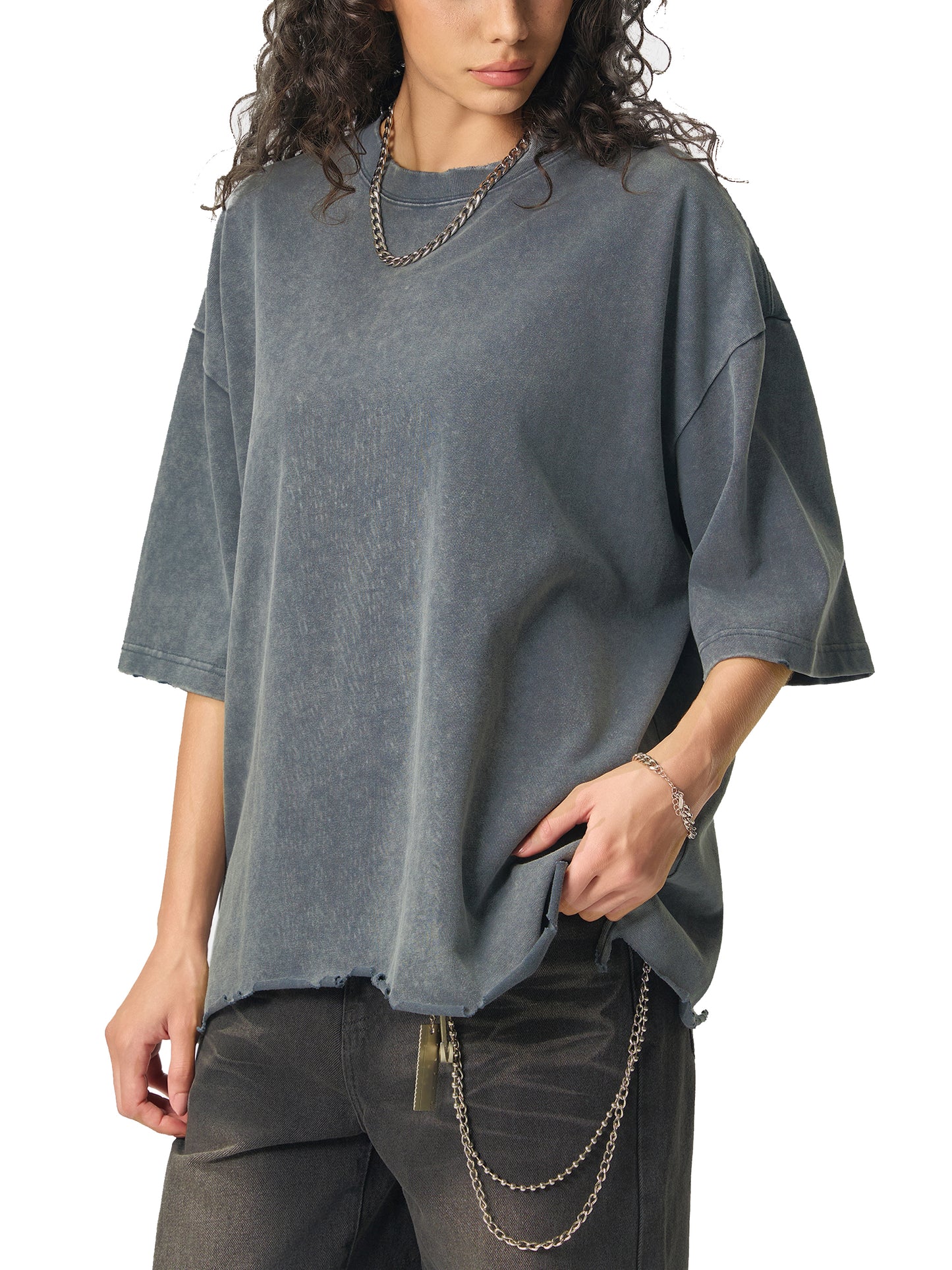 acid wash raw-hem boxy t-shirt