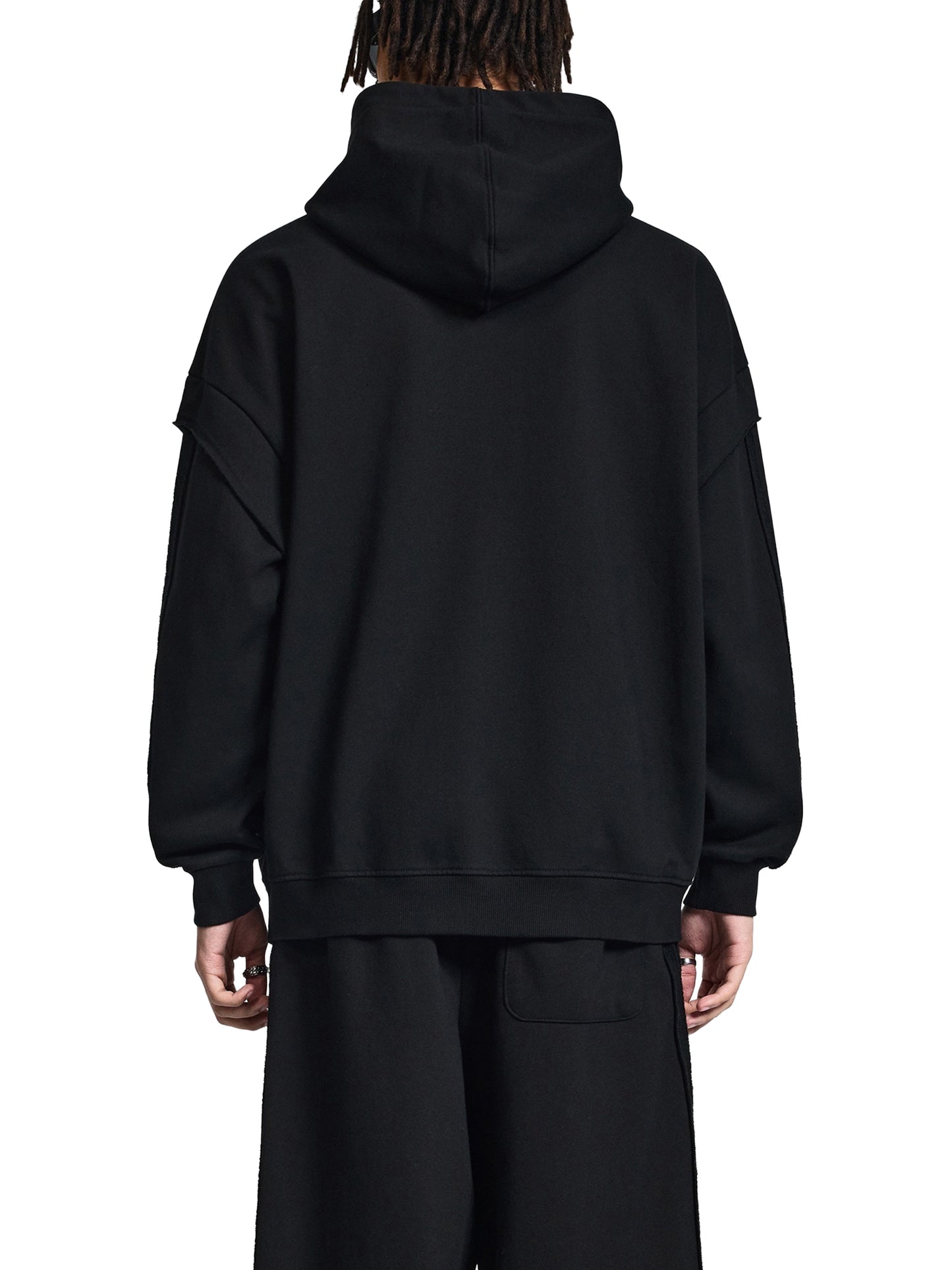 contrast tape raw edge double layered hoodie