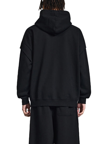 Contrast Tape Raw Edge Double Layered Hoodie