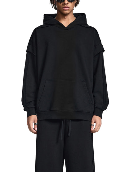 Contrast Tape Raw Edge Double Layered Hoodie