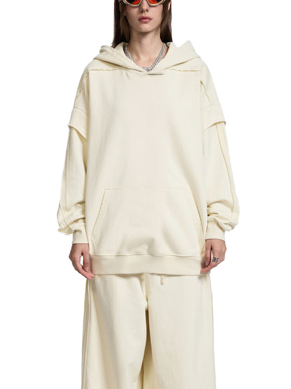 Contrast Tape Raw Edge Double Layered Hoodie