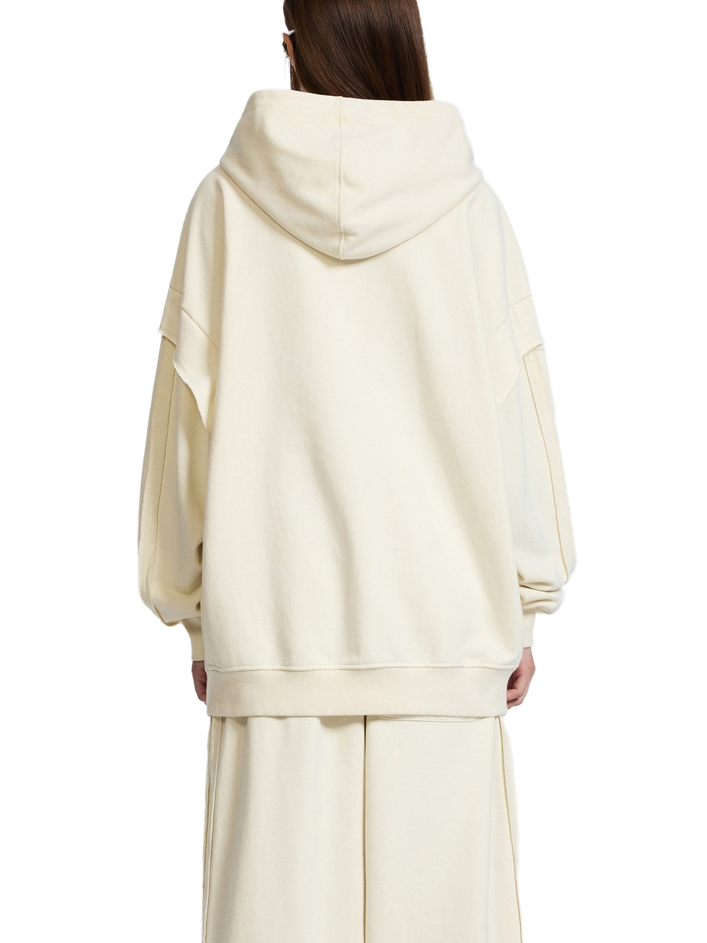 contrast tape raw edge double layered hoodie