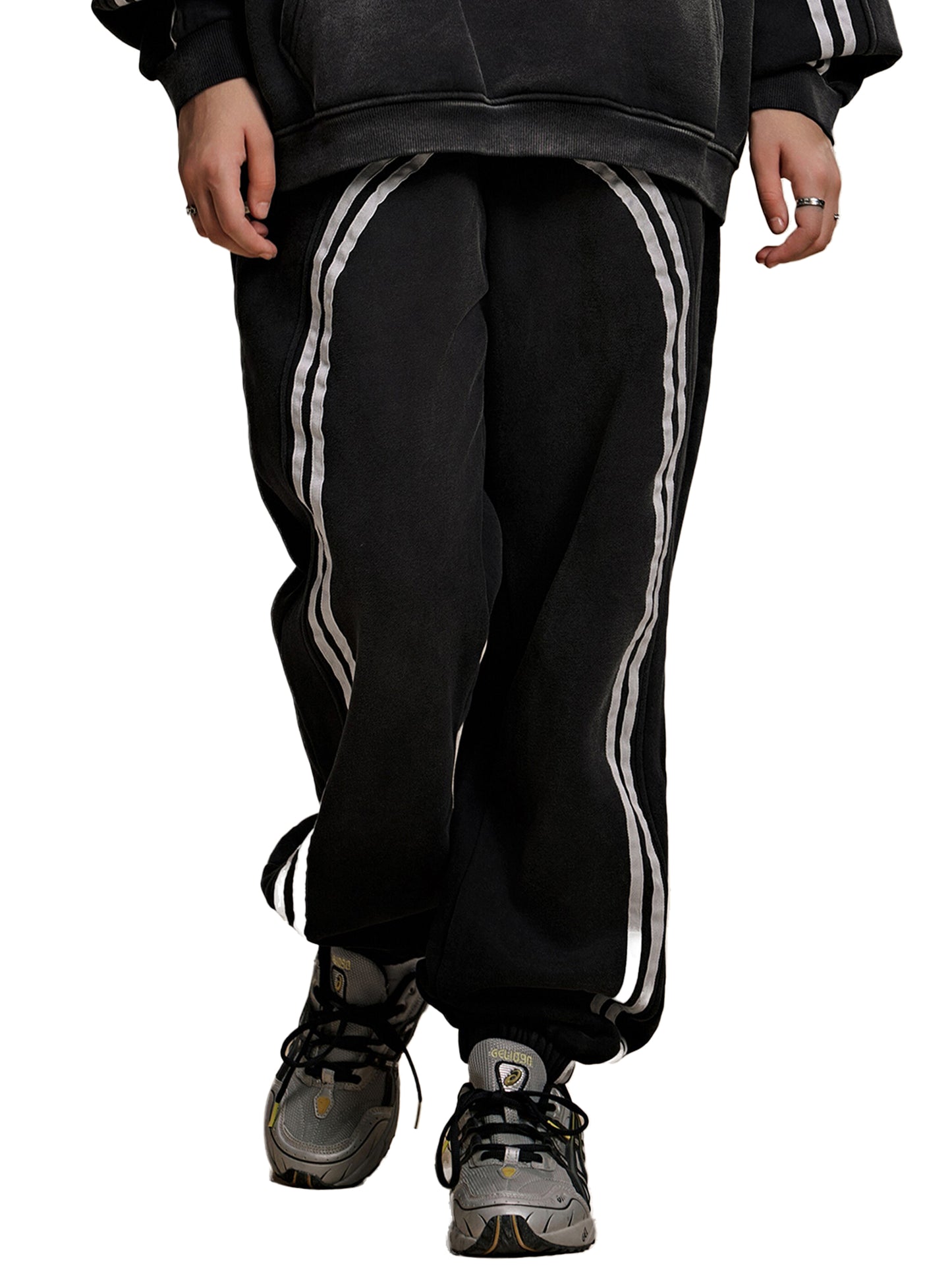 sun fade contrast tape fleece jogged joggers