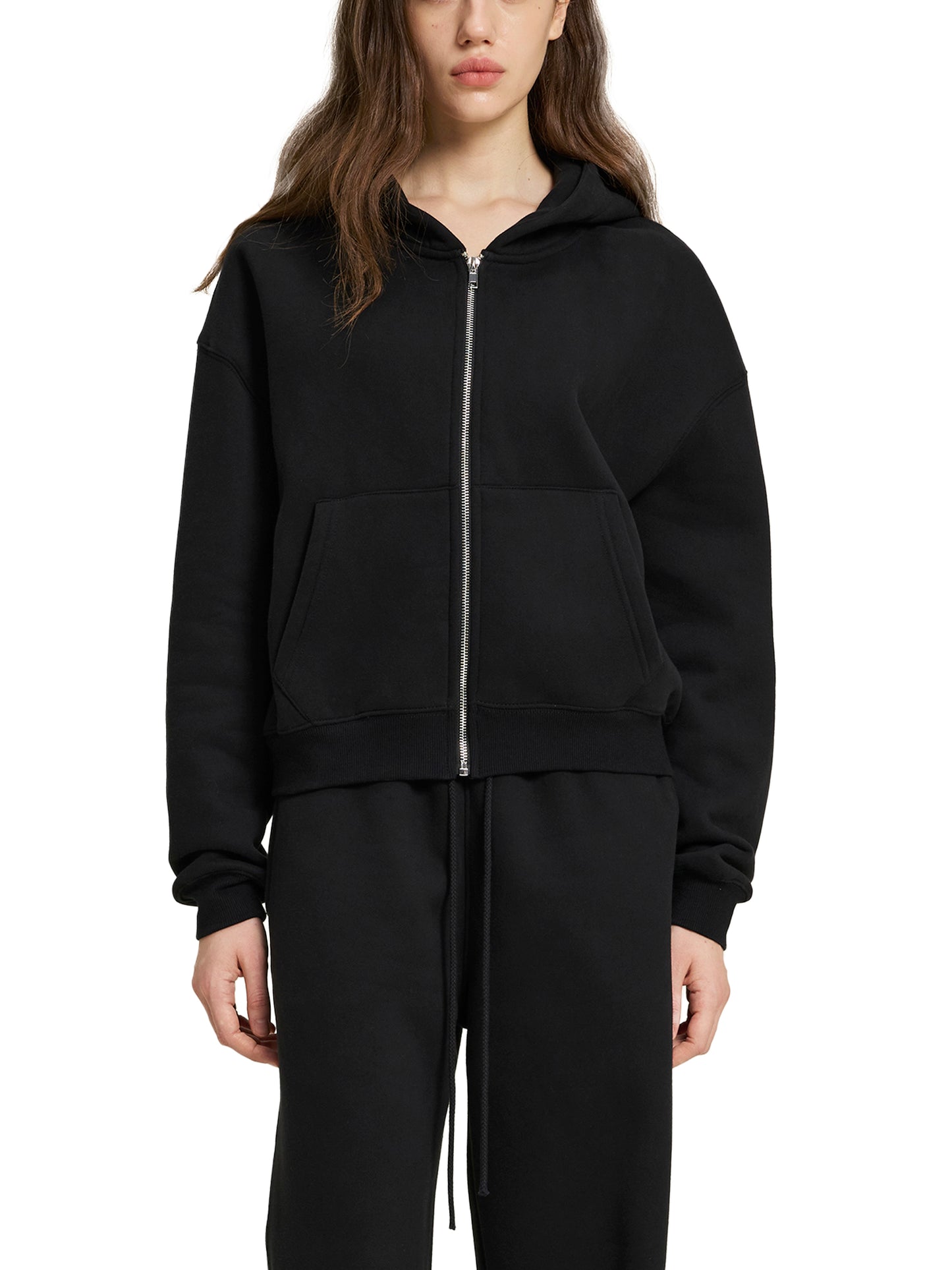 fleece zip-up boxy hoodie